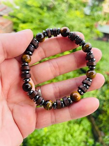 Handmade Buddhist Bracelet: Tiger Eye, Wood & Hematite Beads - Etsy