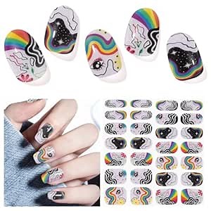 Semi Cured Gel Nail Strips (Rainbow), 28 pcs Gel Nail Stickers, Work with Any UV Lamps, Long-Lasting NailWraps for Women DIY Gift, Easy to Apply & Remove, Salon-Quality