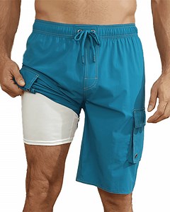 Mens Swimming Shorts Quick Dry Lined Swim Trunks Bathing Suit Peacock Blue S to 4XL