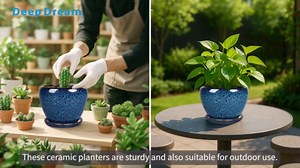 Deep Dream 8 Inch Plant Pots- Ceramic Pots for Plants with Drainage Hole and Saucer, Large Planter Pot for Indoor Plants Outdoor Decor, Yellow
