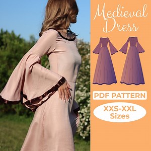 Medieval Dress Sewing Pattern, Long Sleeve Maxi Dress, Celtic Dress, Bell Sleeve Costume, Fantasy Gown, Easy A0 A4 US Letter Cosplay Pattern - Etsy Canada