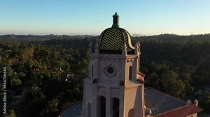 Sunset view of the historic skyline of downtown Pasadena, California, USA.