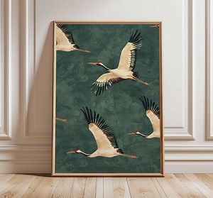 Red Crowned Crane Wall Art, Japanese Bird Print, Elegant Nature Decor, Asian Inspired Art Poster, Flying Crane Artwork, Unframed Print - Etsy
