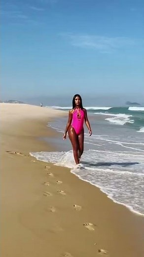 Brazilian Bikini Model Walking The Beach in Rio de Janeiro