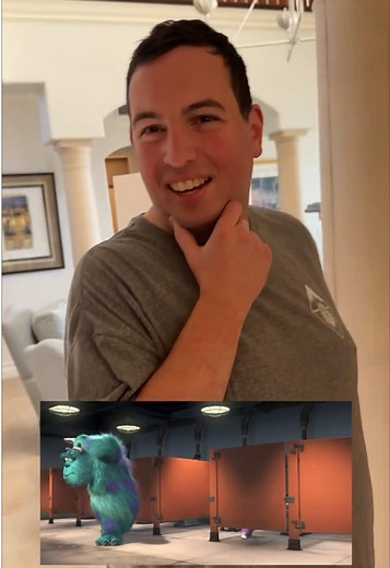 Here I am recreating the bathroom scene in Monsters Inc. 😁 I’m pretending to search for my cousin just like how Sully is looking for Boo! 👀🔎 #monstersinc #sullyandboo