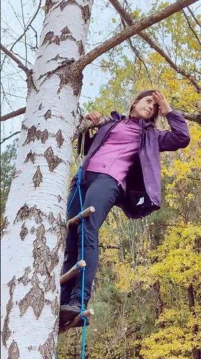 Ladder from wood sticks and rope the easiest way to climb a tree 🥰 #bushcraft #survival #