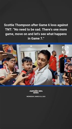 57K views · 236 reactions | Barangay Ginebra star Scottie Thompson after losing in Game 6 against TNT, 83-87: "No need to be sad. There's one more game, move on and let's see what happens in Game 7." Thompson also vowed to give his all in the last match of the #PBAFinals. | via Kennedy Caacbay, ABS-CBN News | ABS-CBN News | Facebook