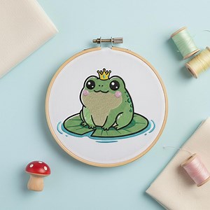 Frog Prince on Lily Pad Embroidery Design - Animal Machine File (PES DST EXP) - Etsy Canada