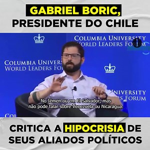 4.4K views · 230 reactions | "Não podemos ter padrões duplos". Este foi o centro da mensagem do presidente chileno, Gabriel Boric, em seu discurso na Universidade de Columbia. E isso é mesmo muito importante: elogiar quando são feitas coisas boas e criticar quando são feitas coisas ruins, seja de que lado for. Via O Antagonista | Ranking dos Políticos | Facebook