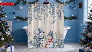 Vintage Christmas Shower Curtain, Cute Santa Claus Snow Forest Xmas Tree Deer Pine Leaves Red Berry Shower Curtain Set for Bathroom, Green Retro Victorian Santa Shower Curtains with Hooks, 72X72IN