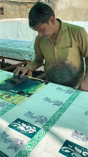Block print process showing colours, patterns, and heritage on handmade fabric