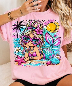Preppy Mermaid PNG | Beach Girl With Sunglasses Design | Colorful Hand Drawn Summer Mermaid | Cute Coastal Sublimation Digital Download - Etsy