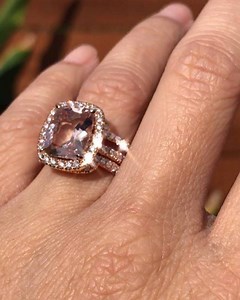. Our bestseller! Shown with a fitted contoured band on each side. 11x9mm cushion cut morganite center Customization: upgraded total diamond weight to 3/4 carats www.samNsue.com Product Code: 2655RMO . . . . #morganiteengagementring #cushioncutmorganite #cushiondiamondring #theknotrings #howheasked #engagementring #weddingring #diamondring #weddingring #engagementring #anniversaryring #samnsue #samnsuedesigns | Samnsue Jewelry Design