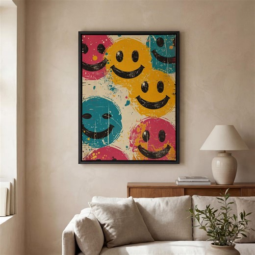 Colorful Smiley Face Canvas Wall Art, Pop Art Graffiti Style Print, Retro Happy Emoji Artwork for Living Room Bedroom Teen Room Decor - Etsy