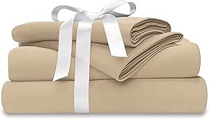 Moisture-Wicking + Cooling Bed Sheet Set/for Night Sweats & Hot Flashes (Twin XL (Extra Long), Beige)