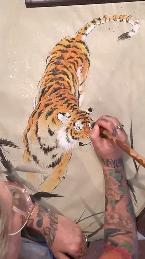 Tiger print is back in stock! Transform your living space with Nikole’s stunning Tiger Print, which captures the essence of nature’s power and grace in every brushstroke. Get it while it’s hot #nikolelowepainting #giclee #print #shopifystore #savethetigers #tigers | Good Times Tattoo