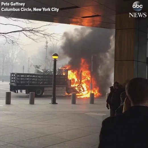 An NYPD truck burst into flames in the middle of Manhattan