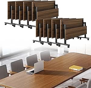 Folding Conference Room Tables,Large Rectangle Conference Table for 2-8 People,Modern Office Conference Meeting Room Table,Flip Top Mobile Training Seminar Table,Walnut Office Tables (4pcs, 62.9in)