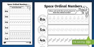 Space Themed Ordinal Numbers Worksheet