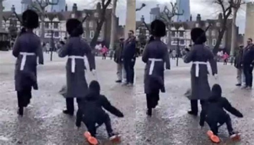 Queen's guard knocks over a child: Video