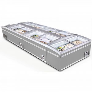 [Hot Item] Commercial Frozen Food Display Cooler Curved Glass Chest Freezer Supermarket Island Freezer