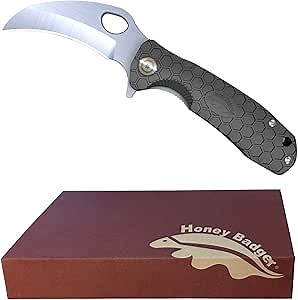 Honey Badger Pocket Knife, EDC Claw Hawkbill Folding Utility Knife, EDC Knife with Stainless Steel Blade, Claw Pocket Knives, Reversible Pocket Clip - 3.4" (Claw Smooth Large Black)