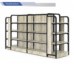 [Hot Item] New Steel Wood Retail Display Shelf Rack Wooden Gondola Store Shelving