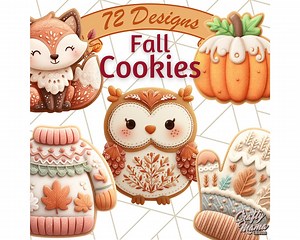Fall Gingerbread Cookie Clipart PNG, Cute Autumn Cookie Clip Art, Pumpkin Acorn Leaf Icons, Cozy Fall Treats, Rustic Fall Clipart PNG - Etsy