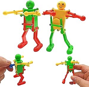 Wind-up Toy, Novelty 2 Pack Colorful Spring Wind-up Dancing Walking Wriggle Robot Toy, Robot Playset for Kids Role Playing, Robots Theme Party Activity Gifts for Boys Girls Adult