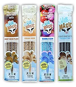 Milk Flavoring Straws, 4-Pack Bundle (16 count), Root beer Float, Cream Soda, Bubble Gum, Chocolate Peanut Butter