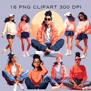 Lot de cliparts adolescente : images PNG pop-art (téléchargement numérique)