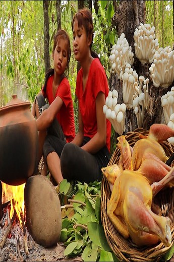 10K views · 66 reactions | Picking mushroom in forest- Bound chicken spicy with mushroom for lunch in forest | CHEF GIRL | Facebook