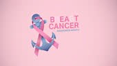 Animation of pink ribbon anchor logo and breast cancer text appearing...