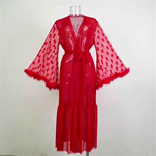 Sexy Ice Silk Cardigan Pajamas Sexy Japanese Night Gown Transparent Bathrobe