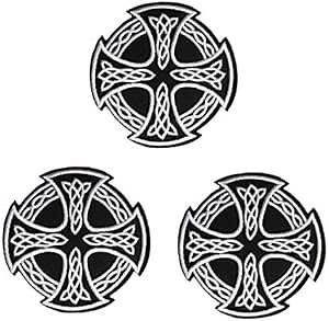 Cute-Patch Black White Celtic Cross Irish Embroidered Iron on sew on Patches Badge for Biker Vest