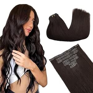 GOO GOO Clip in Hair Extensions Real Human Hair, Remy Human Hair Extensions Clip ins for Women, Natural Human Hair, 20inch 150g 7Pcs, 2A Light Brown