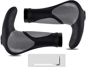 Bike Grips Bicycle Handlebar Grips, Ergonomic Bicycle Handlebar Grips Non-slip Soft Rubber Cycling Grips with Bar Ends Plugs, Suit for Mountain/Road/MTB/BMX Bike with Handlebar Inside Diameter 22.2mm