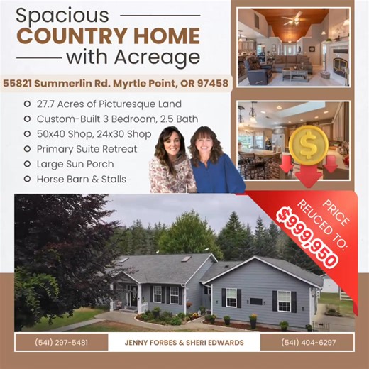 🚨✨ Price Just Reduced! ✨🚨 Don’t miss this rare opportunity to own 27.7 acres of Oregon countryside with a custom-built home, shop space, and horse barn. Now offered at $999,950 — schedule your private showing today! | Jenny Forbes team with Sheri Edwards & Elisa Doudna -Pacific Properties