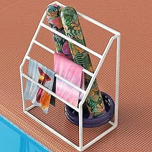 Pool Towel Rack Outdoor - 5 Tiers Free Standing PVC Swimming Pool Towel Holder, Next to Tub for Floats and Pool Noodle Storage, White (37"" L x 25"" W x 47"" H), TR001