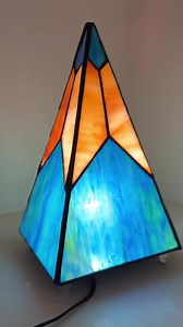 Handmade Stained Glass Pyramid Lamp: Blue Green Amber Accent Light - Etsy