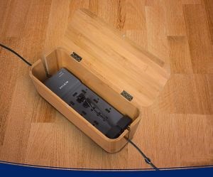 [Hot Item] Caja de gestión de cables de bambú - Cubierta elegante para protector contra sobretensiones, caja para cables de alimentación y organizador de cables - Ocultar cables - Caja para regleta de seguridad infantil - Cable