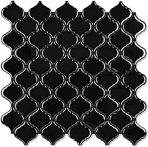 STICKGOO Arabesque Peel and Stick Backsplash, 12”X12” Backsplash Tile for Kitchen Peel and Stick, Self Adhesive Wall Tile Stick on Tiles (Thicker Design, Black)