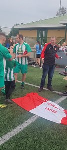Amateur Football League Cup final presentation as Templeogue United Seniors FC retain the Amateur Cup defeating Sheriff YC 35s on penalties after the sides finished deadlocked at nil-all. Winning captain Eddie Orr also lifted the Man of the Match award. | Striker Online