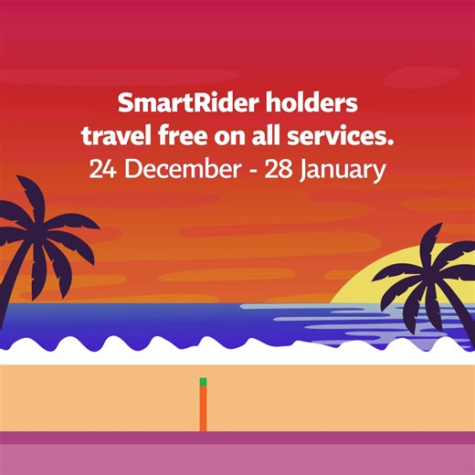 Until 28 January, SmartRider holders can travel for free on all Transperth services. Free SmartParker is also available for SmartRider holders at all Transperth car parks during the Spendless Summer period. Simply register your vehicle online or in the Transperth app. Take advantage of this amazing offer and enjoy a stress-free and affordable way to explore the city. Find out more on the Transperth website. https://www.transperth.wa.gov.au/Journey-Planner/Events/ArtMID/618/ArticleID/17482/true |