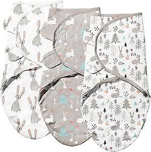 Newborn Swaddle Blankets - 100% Cotton Baby Swaddles 0-3 Months - Easy to Use Newborn Sleep Sacks with a Leg Pocket and Adjustable Straps - Swaddle Sack For Baby Boys & Girls - 3 pk Bunny