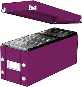 Snap-N-Store CD Storage Box - Pack of 1, Durable, 5.1 x 5.1 x 13.2 Inch Disc Holder with Lid to Store up to 165 Discs - Berry
