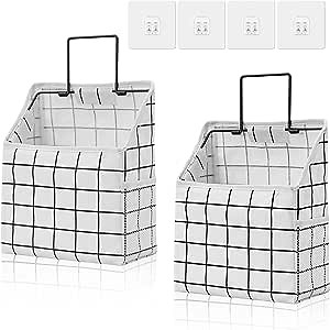 Closet Wall Hanging Storage Bag for Pocket, Linen Cotton Organizer Box Containers for Dormitory Bedroom Bathroom Kitchen (2Pack)