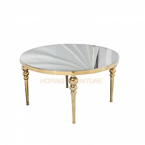 [Hot Item] Round Cake Table Luxury Italy Stainless Steel Marble Glass Top Dining Table