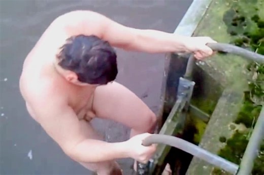 Fat guy dared to go skinny dipping