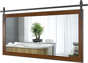 ROOMTEC Farmhouse Bathroom Mirror 77×42 inch Barn Door Mirror Rustic Wall Mirror Wood Frame Mirror for Bathroom, Entryway